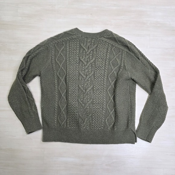 Polo Ralph Lauren Sweater Mens Olive Green Fisherman Cable Knit Crew Size Medium - Picture 2 of 8